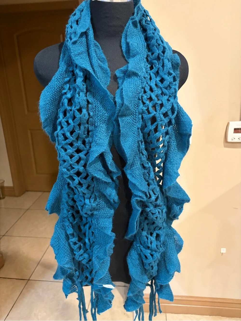 Teal Knit Fringe Decorative Throw Scarf - Home Accents